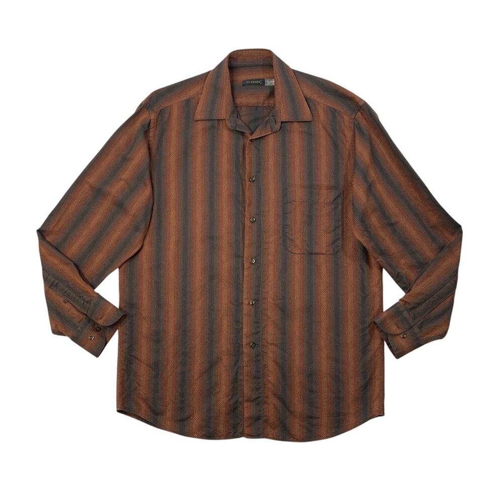 Vintage St Croix Shirt Mens‎ M Medium Cinnamon Charcoal Cotton Stripe Made Italy